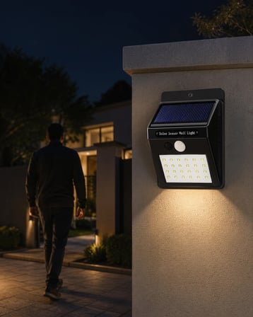 Led Duvar Lambası Güneş Paneli İle Otomatik Şarj