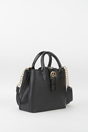  Kadın Siyah Suni Deri Omuz Ve El Askılı Çıtçıt Fermuar Kapama El Ve Omuz Çantası