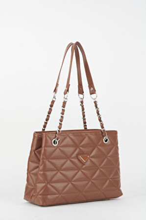 Taba Kapitone 3 Bölme Fermuar Kapama Zincir Askılı Astarlı El Kol Ve Omuz Çantası