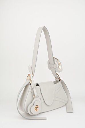 Kadın Lotus Açık Gri Baget Cüzdan Tasarım Suni Deri Çıt Çıt Kapama El Ve Omuz Çantası