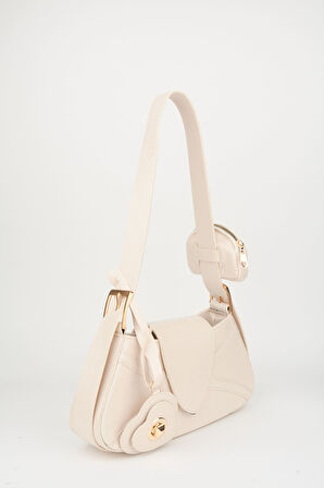 Kadın Lotus Krem Baget Cüzdan Tasarım Suni Deri Çıt Çıt Kapama El Ve Omuz Çantası