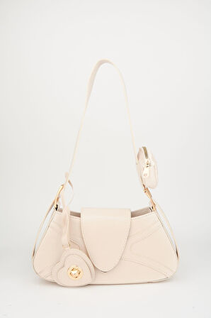 Kadın Lotus Krem Baget Cüzdan Tasarım Suni Deri Çıt Çıt Kapama El Ve Omuz Çantası