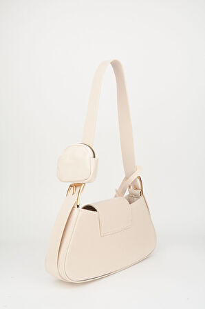 Kadın Lotus Krem Baget Cüzdan Tasarım Suni Deri Çıt Çıt Kapama El Ve Omuz Çantası