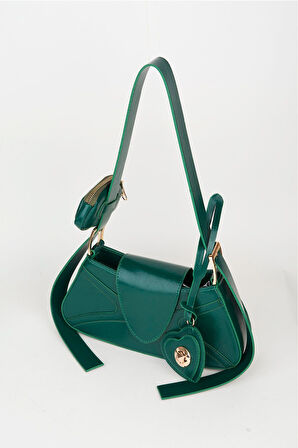 Kadın Lotus Yeşil Baget Cüzdan Tasarım Suni Deri Çıt Çıt Kapama El Ve Omuz Çantası