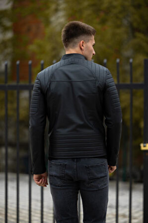 Erkek Siyah Iç Cepli Slim Fit Deri Ceket