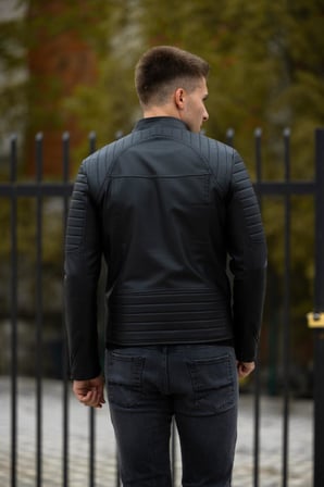 Erkek Siyah Iç Cepli Slim Fit Deri Ceket