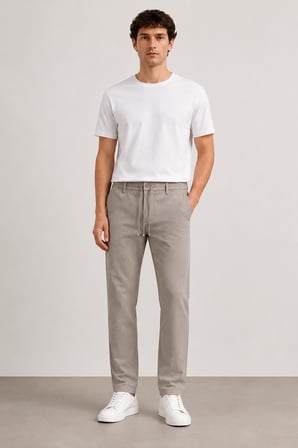 Dokulu Relaxed Fit Bağcıklı Pantolon 