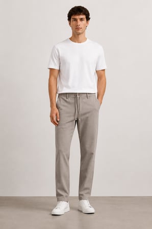 Dokulu Relaxed Fit Bağcıklı Pantolon 