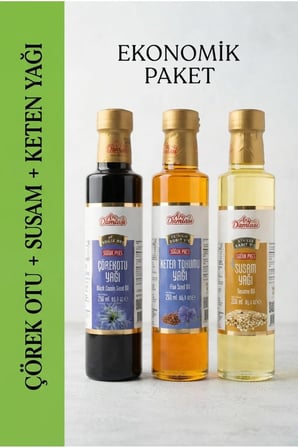 3'lü Soğuk Pres Yağ Seti Çörek Otu Susam Keten Tohumu 250 ml x 3