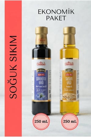 Soğuk Pres Çörek Otu Yağı ve Susam Yağı 250 ml x 2