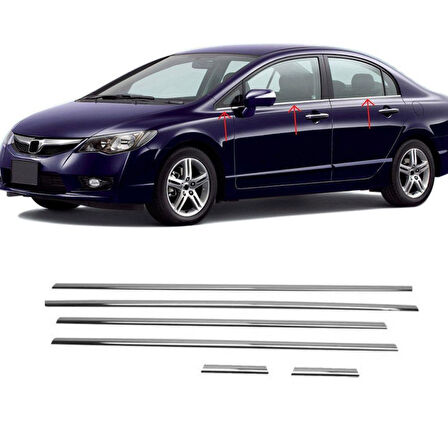 Honda Civic FD6 Uyumlu Krom Cam Çıtası 2006-2011 (6 Parça)