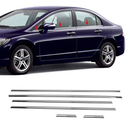 Honda Civic FD6 Uyumlu Krom Cam Çıtası 2006-2011 (6 Parça)