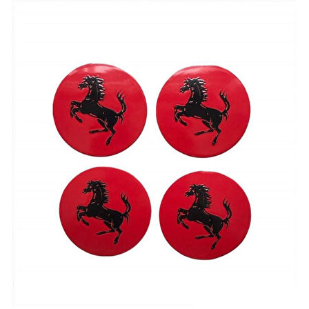 Ferrari Jant Göbeği Yapıştırma Sticker Kırmızı 59mm (4 Adet)