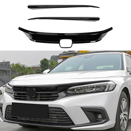 Honda Civic FE1 Ön Panjur Kaplama Piano Black 3 parça 2022-