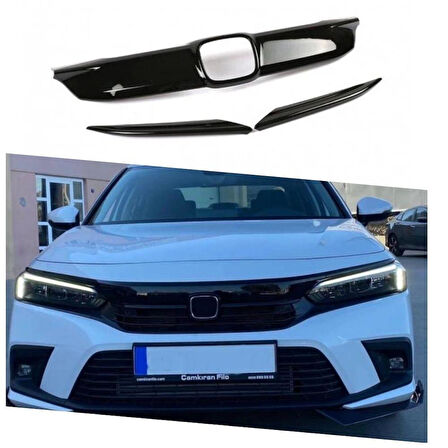 Honda Civic FE1 Ön Panjur Kaplama Piano Black 3 parça 2022-