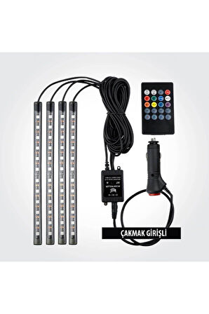 4 Parçalı Uzaktan Kumandalı Ayak Altı Aydınlatma 12 Led Çok Renkli Araba Ledi