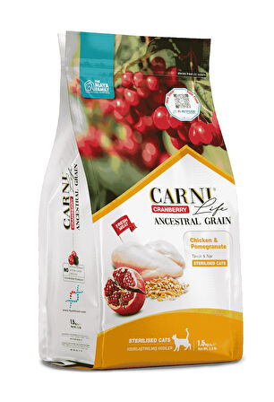 PETLOVEBUTİK CRANBERRY ANCESTRAL GRAIN TAVUK & NAR 1.5KG KISIRLAŞTIRILMIŞ KEDİ MAMASI