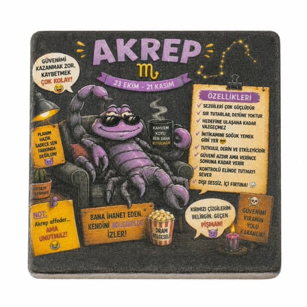 CEREN WOODEN Akrep Burç Traverten Bardak Altlığı