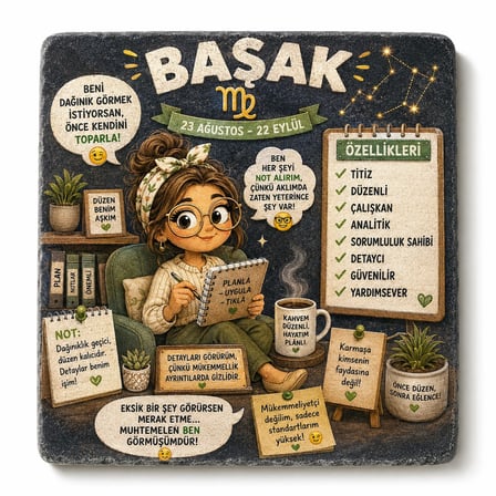CEREN WOODEN Başak Burç Traverten Bardak Altlığı