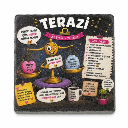 CEREN WOODEN Terazi Burç Traverten Bardak Altlığı