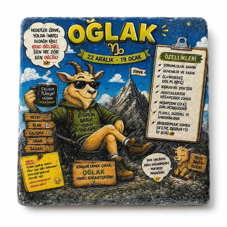 CEREN WOODEN Oğlak Burç Traverten Bardak Altlığı