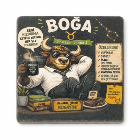 CEREN WOODEN Boğa Burç Traverten Bardak Altlığı