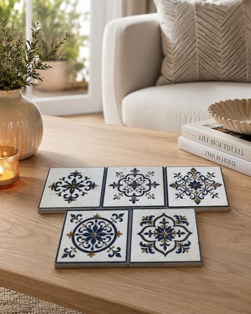CEREN WOODEN 5'li Mermer bardak altlığı