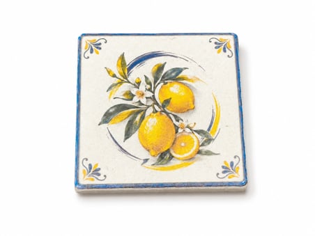 CEREN WOODEN Limon Desenli 4'lü Mermer Bardak Altlığı