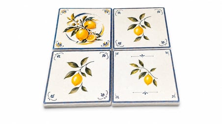 CEREN WOODEN Limon Desenli 4'lü Mermer Bardak Altlığı