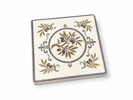 CEREN WOODEN Akdeniz Esintisi Limon & Zeytin Desenli Mermer Bardak Altlığı Seti