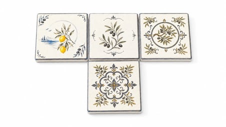 CEREN WOODEN Akdeniz Esintisi Limon & Zeytin Desenli Mermer Bardak Altlığı Seti