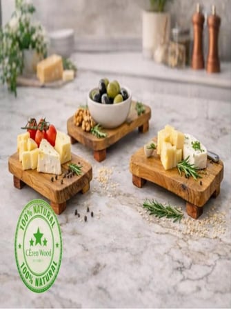 Ceren Wooden Doğal Zeytin Ağacı Mini Peynir & Zeytin Sunumluğu (Tekli)