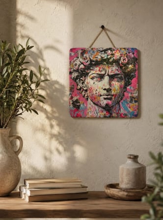David Heykeli Desenli Doğal Taş Duvar Süsü 15x15 cm – Modern Sanat Dekoratif Taş Pano