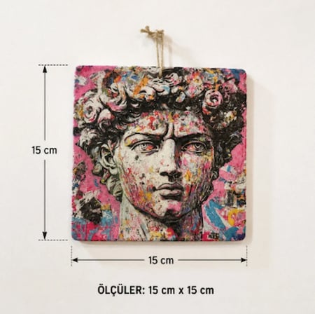 David Heykeli Desenli Doğal Taş Duvar Süsü 15x15 cm – Modern Sanat Dekoratif Taş Pano