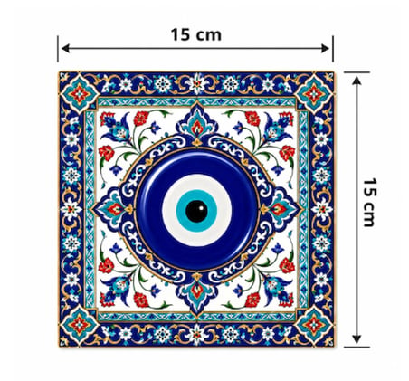 Geleneksel Nazar Boncuğu Motifli 15x15 cm Doğal Taş Dekoratif Duvar Süsü