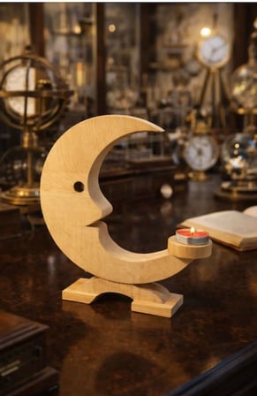 Boyanabilir Ahşap Ay Mumluk – El Yapımı Dekoratif Tealight Mumluk