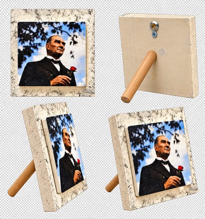 Atatürk Fotoğraflı Dekoratif Taş Görünümlü Tablo 12,5x12,5 cm – Masaüstü ve Duvar Kullanımlı