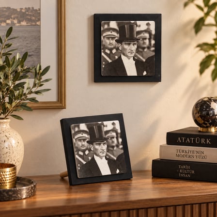 Ceren Wooden Atatürk Portreli Mermer Dekoratif Tablo 12.5x12.5 cm Masaüstü ve Duvar