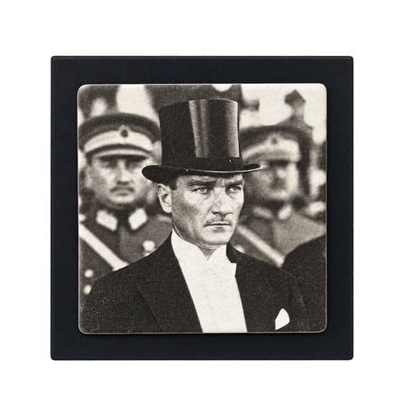 Ceren Wooden Atatürk Portreli Mermer Dekoratif Tablo 12.5x12.5 cm Masaüstü ve Duvar