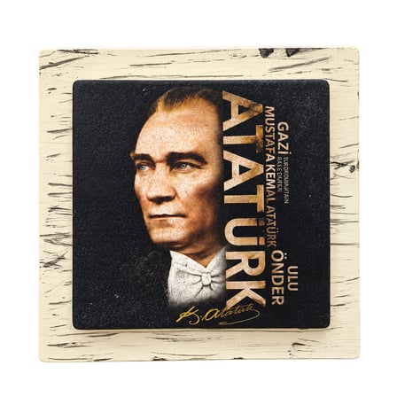 Atatürk Portreli Dekoratif Taş Tablo 12,5x12,5 cm – Masaüstü ve Duvar Kullanımlı