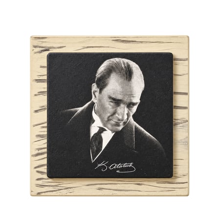 Atatürk Portreli Dekoratif Taş Tablo 12,5x12,5 cm – Masaüstü ve Duvar Kullanımlı