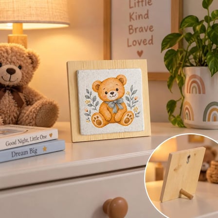 Ceren Wooden Ayıcık Desenli Dekoratif Tablo Ahşap Mermer 12.5 cm