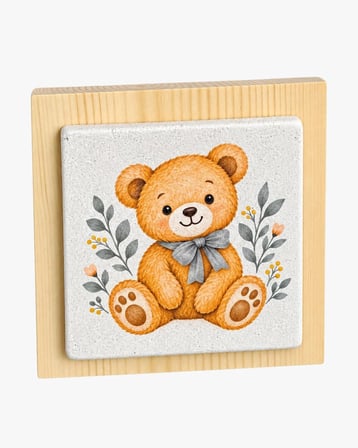 Ceren Wooden Ayıcık Desenli Dekoratif Tablo Ahşap Mermer 12.5 cm