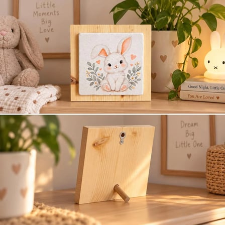 Ceren Wooden Tavşan Figürlü Dekoratif Taş Görünümlü Tablo Ahşap 12.5 cm