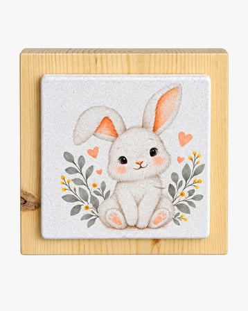 Ceren Wooden Tavşan Figürlü Dekoratif Taş Görünümlü Tablo Ahşap 12.5 cm