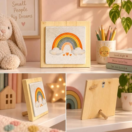 Ceren Wooden Gökkuşağı Desenli Dekoratif Taş Görünümlü Tablo Ahşap 12.5 cm