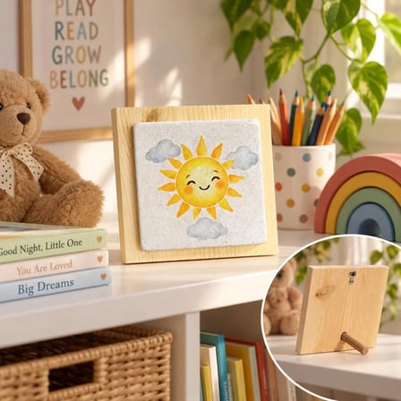 Ceren Wooden Güneş Desenli Dekoratif Taş Görünümlü Tablo Ahşap 12.5x12.5 cm
