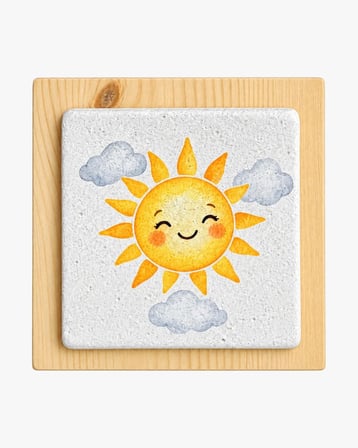 Ceren Wooden Güneş Desenli Dekoratif Taş Görünümlü Tablo Ahşap 12.5x12.5 cm