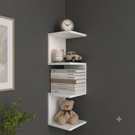 Tumblera Mobilya 4 Raflı Köşe Duvar Rafı Beyaz 82 cm Modern Dekoratif Raf
