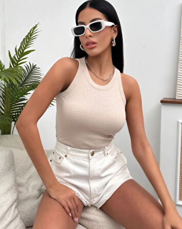 Kadın Esnek Crop Halter Yaka Fitilli Örme Bluz (ŞERİCE MAĞAZAMIZDA FARKLI RENKLER MEVCUTTUR)
